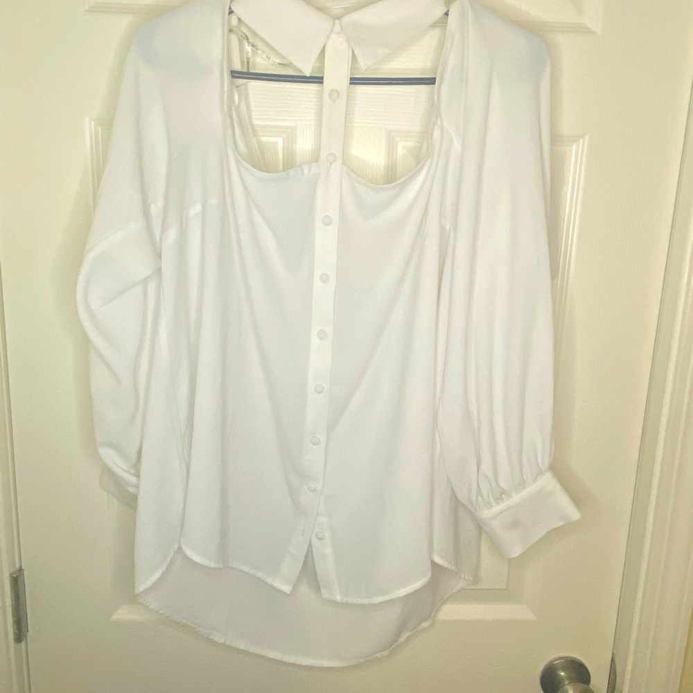 Forever 21 plus White collared shirt off shoulder 3x